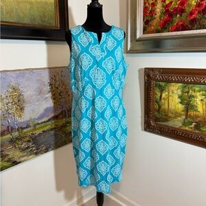 Charter Club Turquoise and White Sleeveless Midi Dress